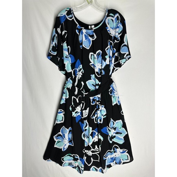 Elle Womens 2 PC Blouse Skirt Set Size L Black Blue Floral Print - Picture 8 of 10